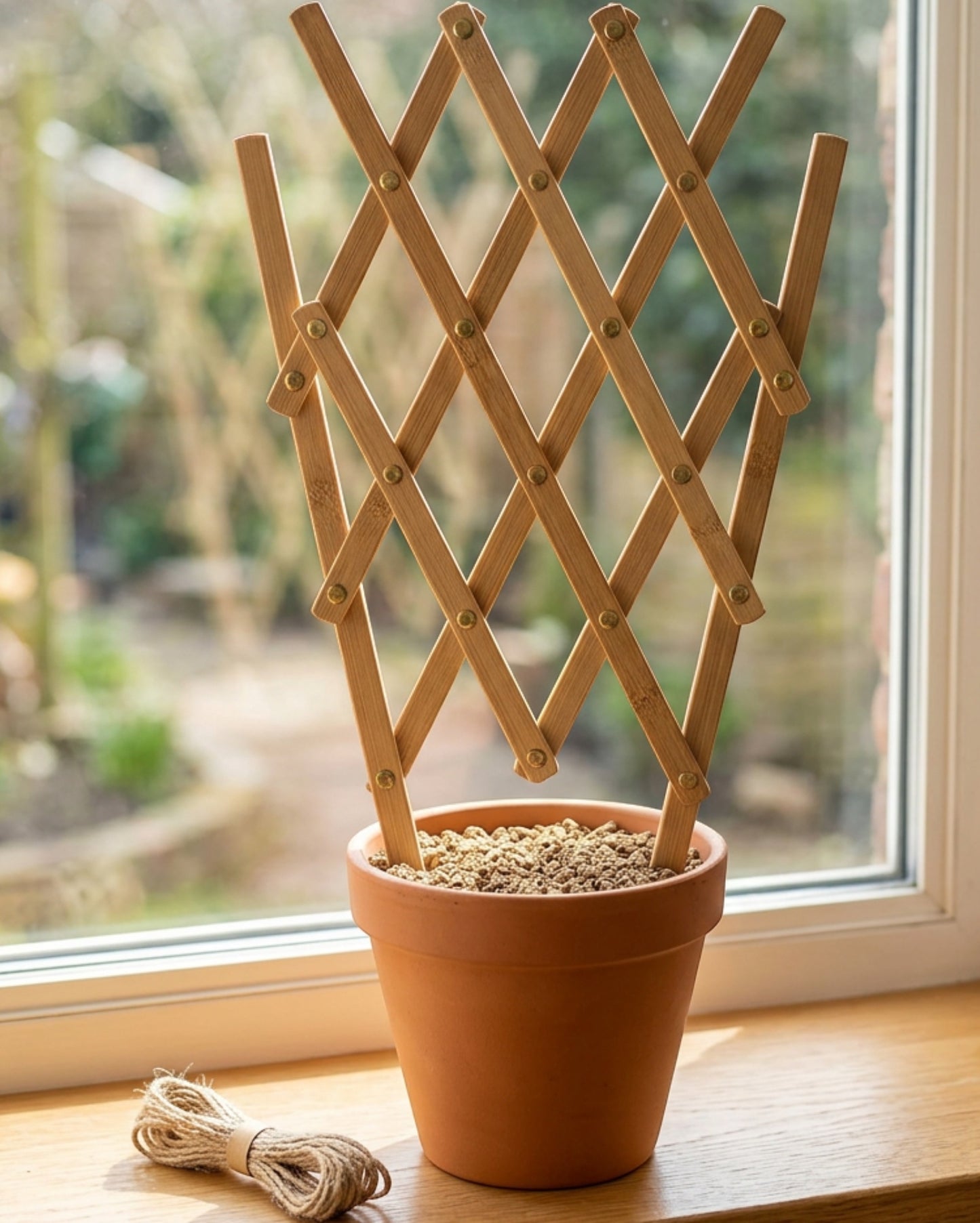 Ylvhg Expandable Bamboo Scissor Plant Trellis Natural 32 Inch - Lifestyle view