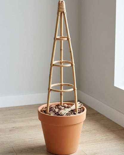 Ylvhg Three-Ring Rattan Obelisk Plant Support Natural 36 Inch - Lifestyle view