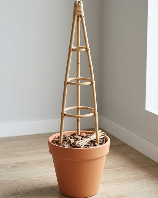 Ylvhg Three-Ring Rattan Obelisk Plant Support Natural 36 Inch - Lifestyle view
